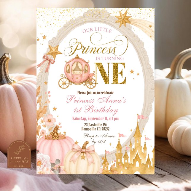 Pumpa Fall Prinsessa 1-års Födelsedagsinbjudan Inbjudningar (Skapare uppladdad)