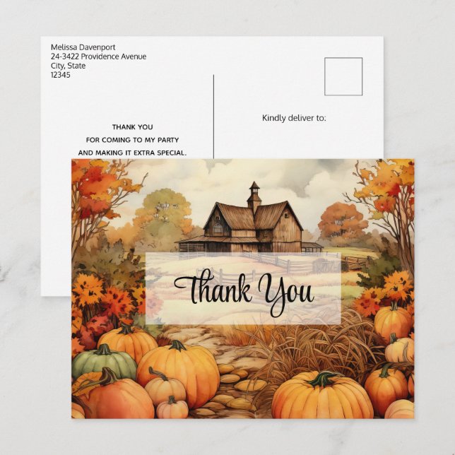 Pumpa Farm Höstskörd Thanksgiving Tack Vykort (Fram/baksida)