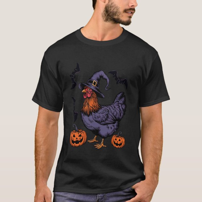 Pumpa Fladdermus Häxa Kostym Kyckling Halloween T Shirt (Framsida)