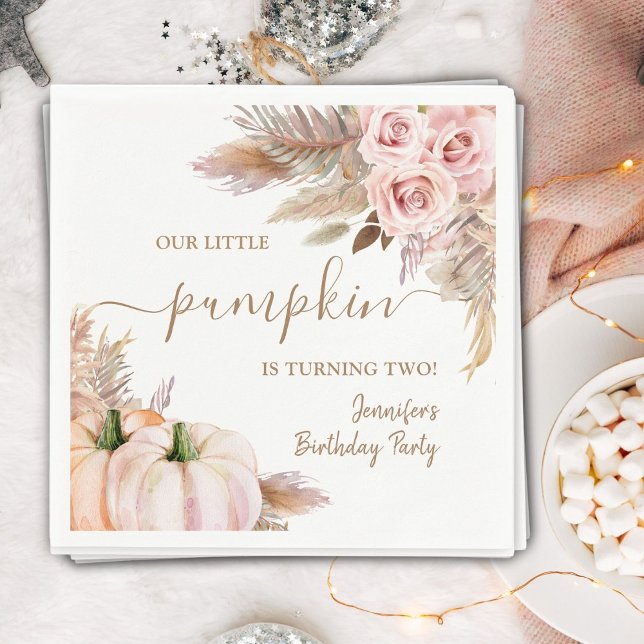 Pumpa Födelsedag Boho Höst Rosa Höst Tjej Pappersservett (Skapare uppladdad)