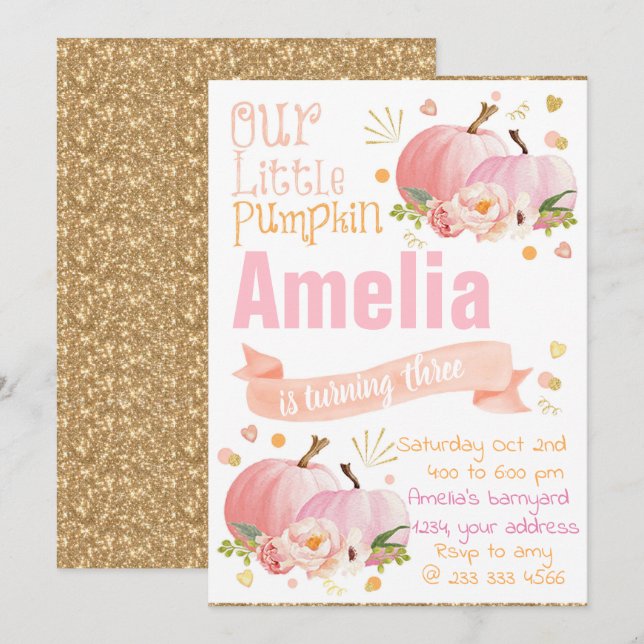 Pumpa Födelsedagsinbjudan Höstinbjudan Inbjudningar (Fram/baksida)