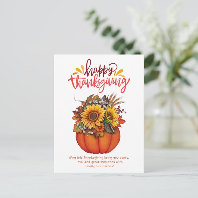 Pumpa för blommigt med happy thanksgiving helg vykort (Stående Fram)