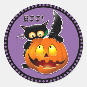 Pumpa för katt för Halloween bu läskig Runt Klistermärke