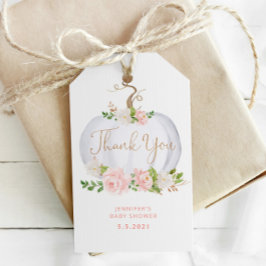 Pumpa för  rosa guld blommigt tack för märkrn presentetikett