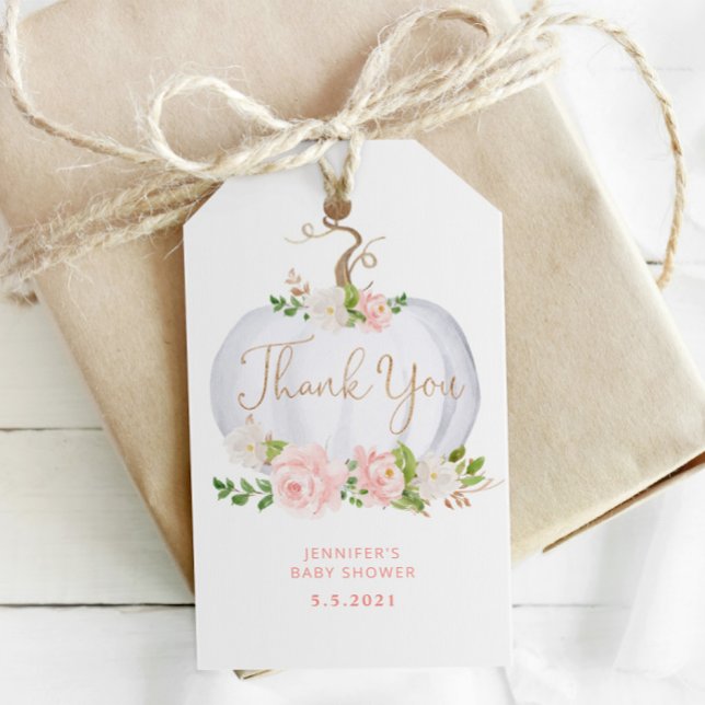 Pumpa för  rosa guld blommigt tack för märkrn presentetikett (Skapare uppladdad)