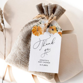 Pumpa för vattenfärgsfärg orange faller tack vare  presentetikett