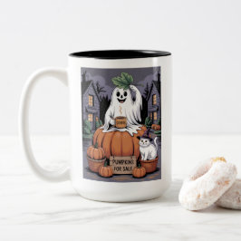 Pumpa Försäljning & Kaffeande Spöke & Katt V2 Två-Tonad Mugg