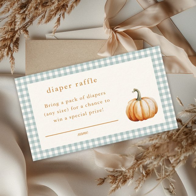 Pumpa Gingham Höst Baby Shower Blöja Lotteri Tilläggskort (Elegant fall baby shower pumpkin diaper raffle invitation enclosure cards.)