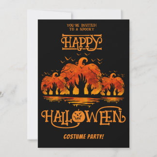 Pumpa Glad Halloween Kostymfest Svarta Händer Inbjudningar