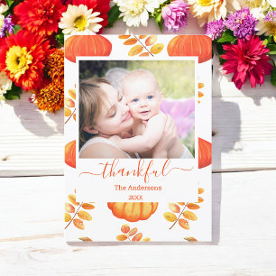 Pumpa Glad Thanksgiving Foto Orange Plaid Julkort