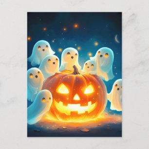 Pumpa Glöd Spökfest Vattenfärg Helg Vykort