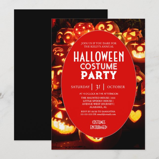 Pumpa Glow Halloween Kostymfest Inbjudningar (Fram/baksida)