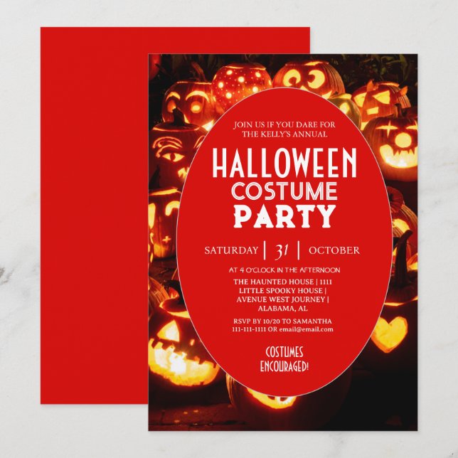 Pumpa Glow Halloween Kostymfest Inbjudningar (Fram/baksida)