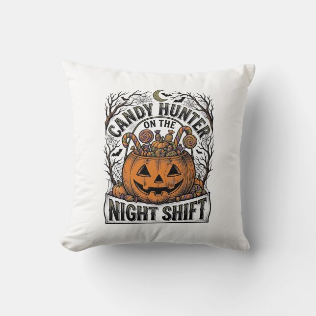 Pumpa godis hink Vintage Halloween gravyr D Kudde (Framsida)