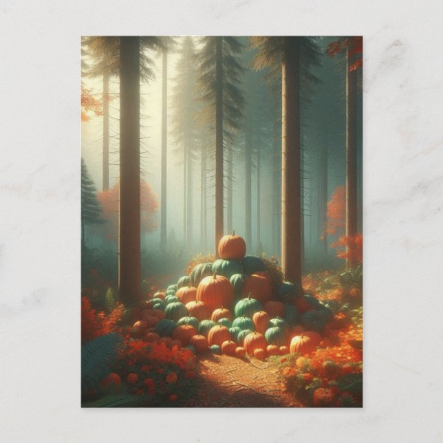 Pumpa Halloween, Botanisk Grönska & Höst  Vykort (Framsida)