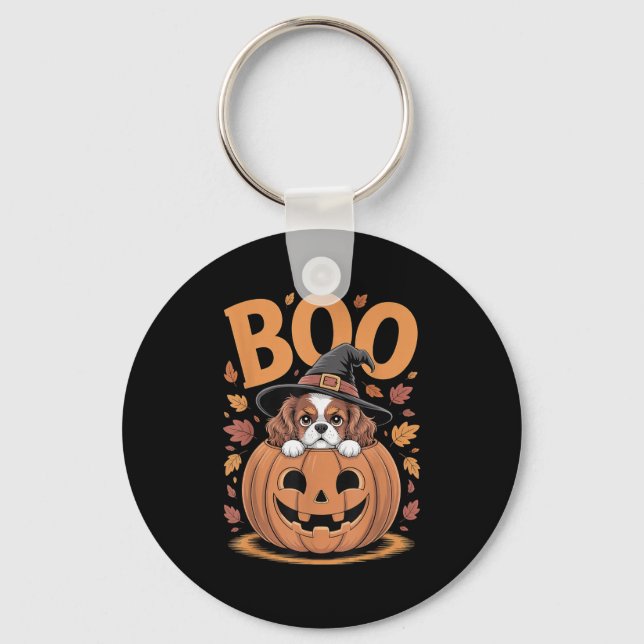 Pumpa Halloween Cavalier King Charles Spaniel  Nyckelring (Framsida)