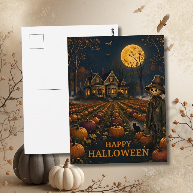 Pumpa Halloween-fågelskrämma  Vykort (Skapare uppladdad)