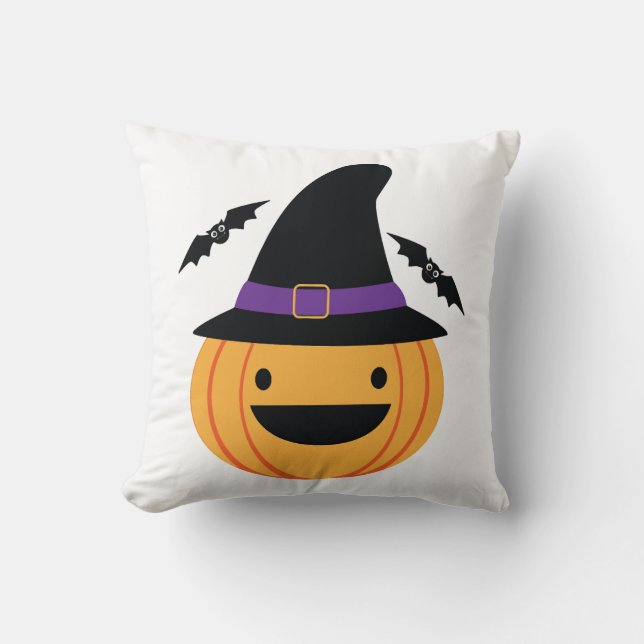 Pumpa Halloween Jack O Lantern Fladdermus Kudde (Framsida)