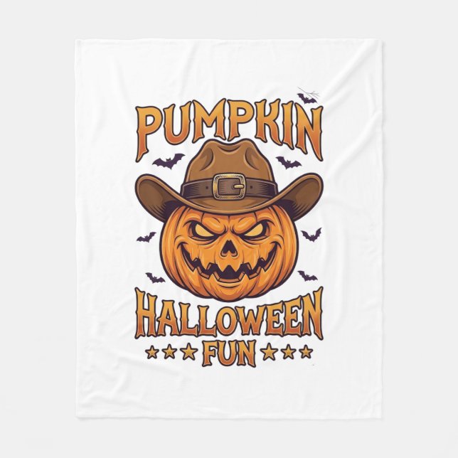 Pumpa Halloween Kul Jack Lantern Cowboyhatt Fladde Fleecefilt (Framsidan)