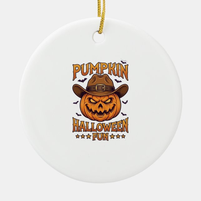 Pumpa Halloween Kul Jack Lantern Cowboyhatt Fladde Julgransprydnad Keramik (Framsidan)