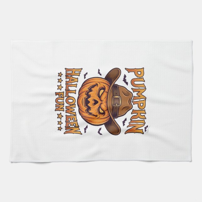 Pumpa Halloween Kul Jack Lantern Cowboyhatt Fladde Kökshandduk (Horisontell)