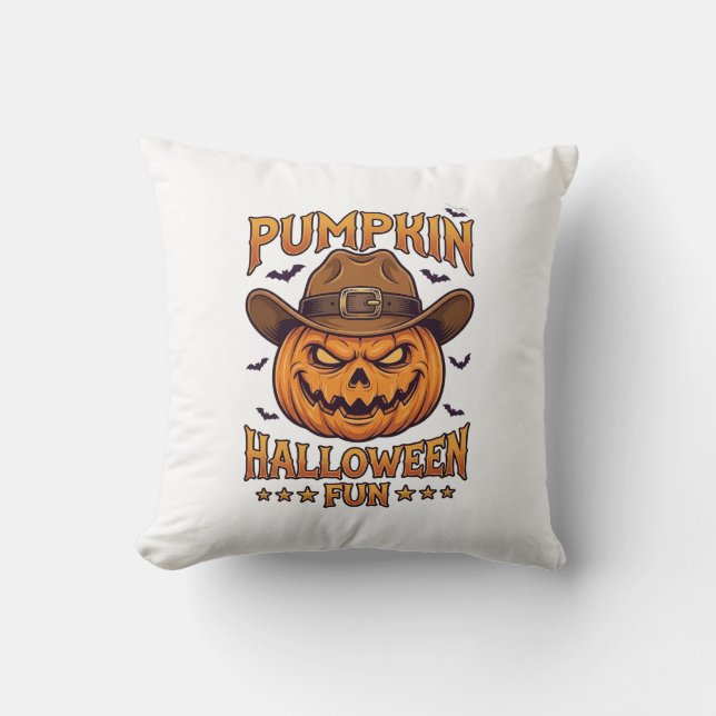 Pumpa Halloween Kul Jack Lantern Cowboyhatt Fladde Kudde (Framsida)