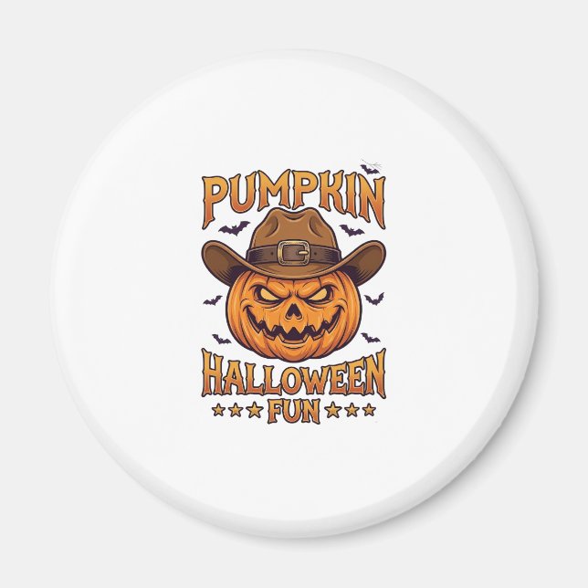 Pumpa Halloween Kul Jack Lantern Cowboyhatt Fladde Magnet (Framsidan)