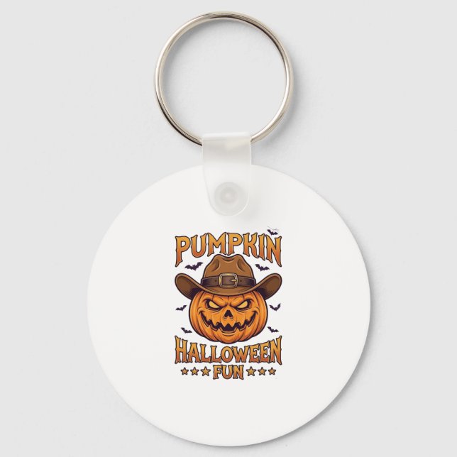 Pumpa Halloween Kul Jack Lantern Cowboyhatt Fladde Nyckelring (Framsida)