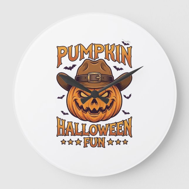 Pumpa Halloween Kul Jack Lantern Cowboyhatt Fladde Stor Klocka (Framsida)
