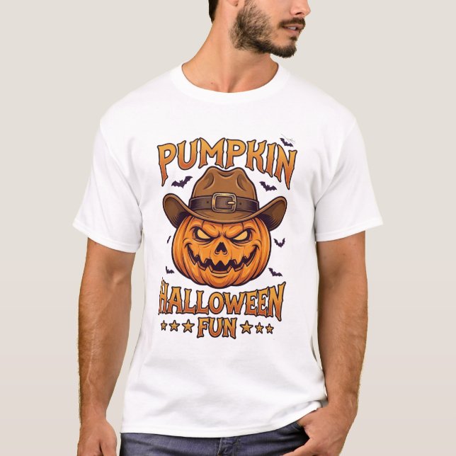 Pumpa Halloween Kul Jack Lantern Cowboyhatt Fladde T Shirt (Framsida)