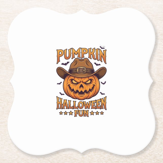 Pumpa Halloween Kul Jack Lantern Cowboyhatt Fladde Underlägg Papper (Framsida)