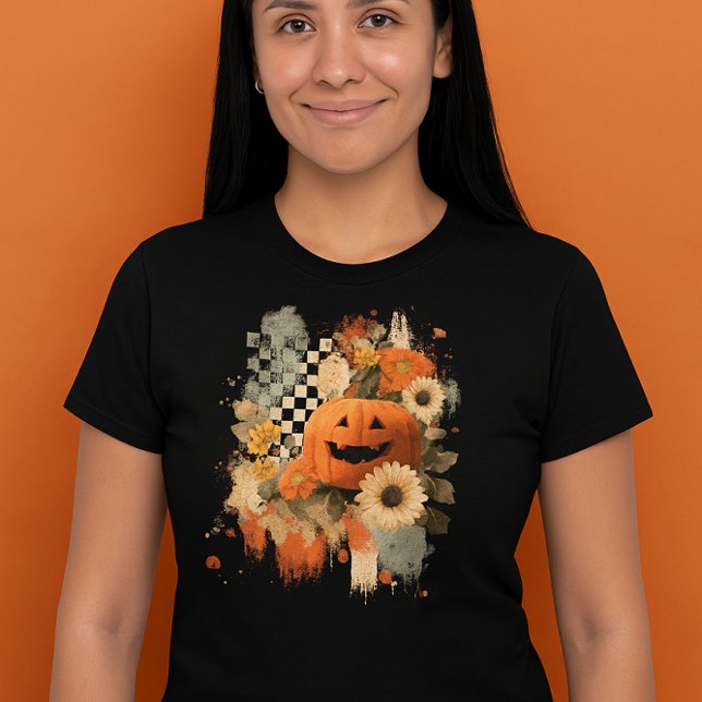 Pumpa Halloween Rutig Bräda retro  T Shirt (Skapare uppladdad)