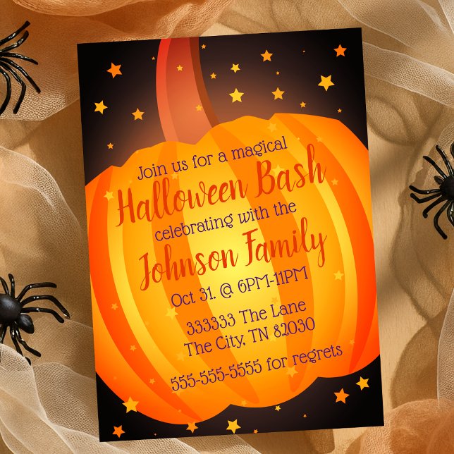 Pumpa Halloweenfest Firande Skräckfirande Inbjudningar (Pumpkin Halloween Bash Party Spooky Celebration Invitation)
