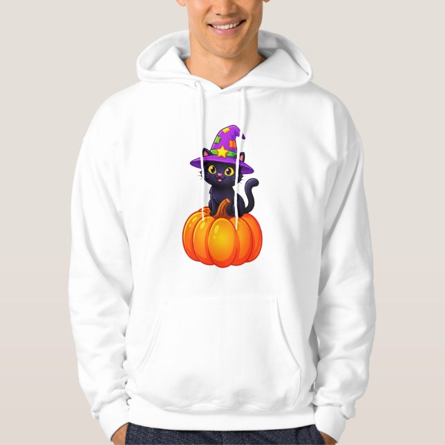 Pumpa Häxa Katt Glädje Hoodie (Framsida)