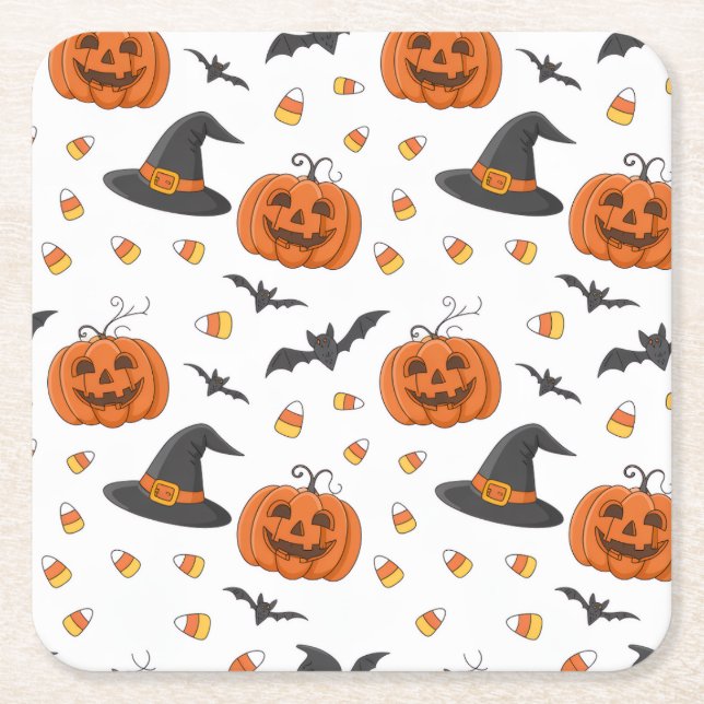 Pumpa & Häxhatt Halloween Underlägg Papper Kvadrat (Framsidan)