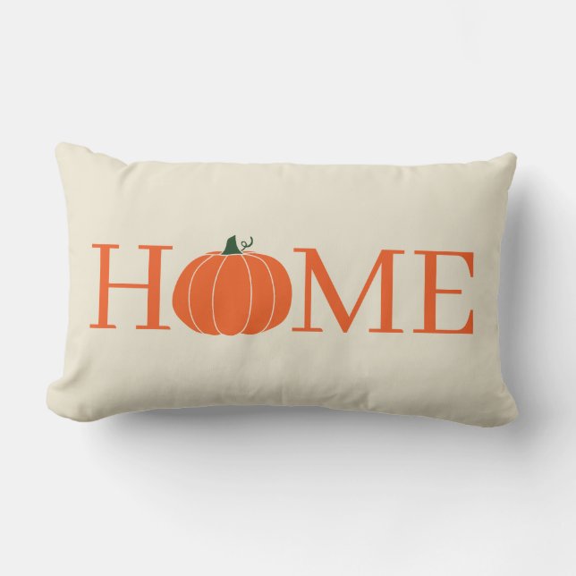 Pumpa Hem Äggskalsvit och Orange Lumbarkudde (Framsida)