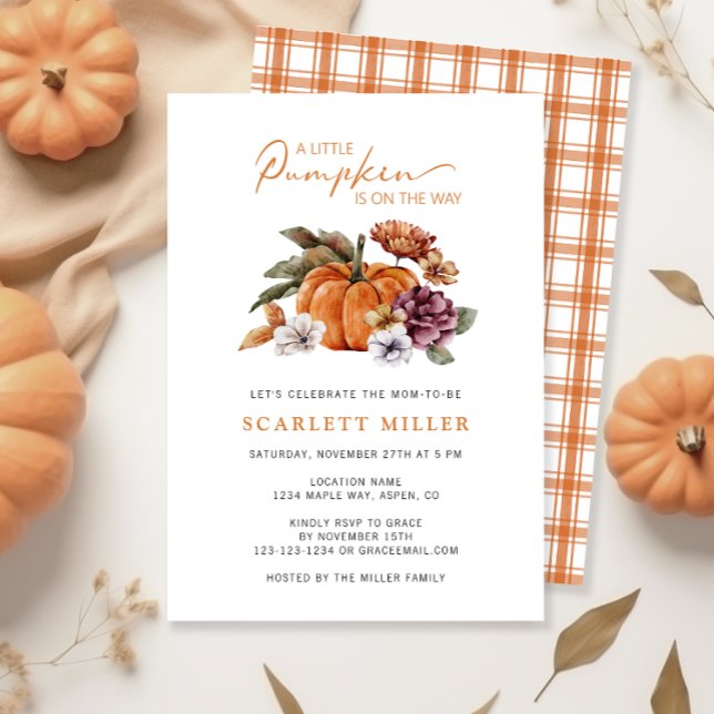 Pumpa Höst Baby Shower Inbjudan (A Little Pumpkin Is On The Way Baby Shower Invitation Fall Autumn Watercolor Floral)