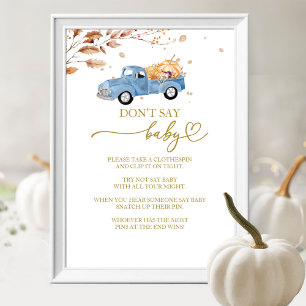 Pumpa Höst Baby Shower - Spel Skylt - Säga Inte Ba
