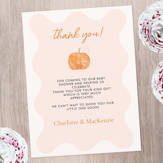 Pumpa Höst Bebis Shower Tacksamhets Postkort Vykort (Pumpkin autumn fall baby shower thank you postcard with custom text)