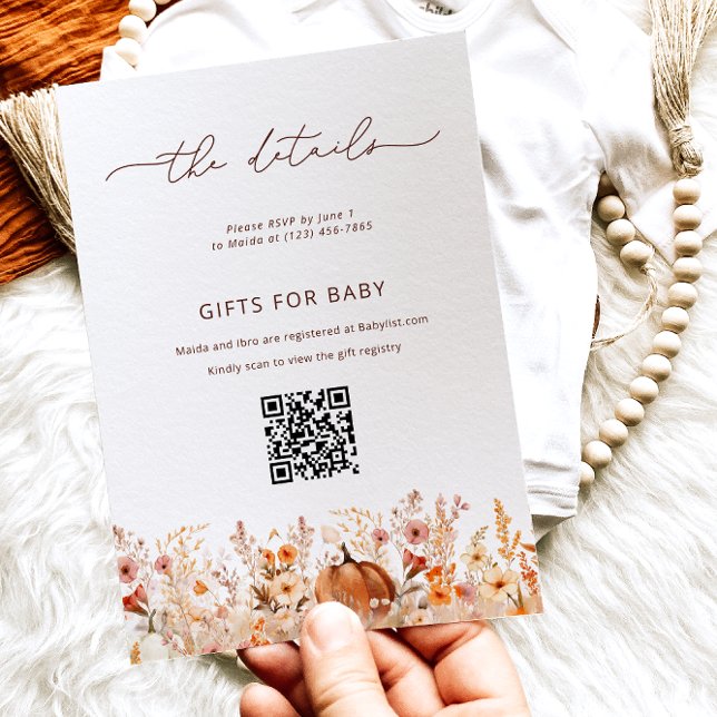 Pumpa Höst Blommig Baby Shower Detaljeringskort Inbjudningar (Skapare uppladdad)