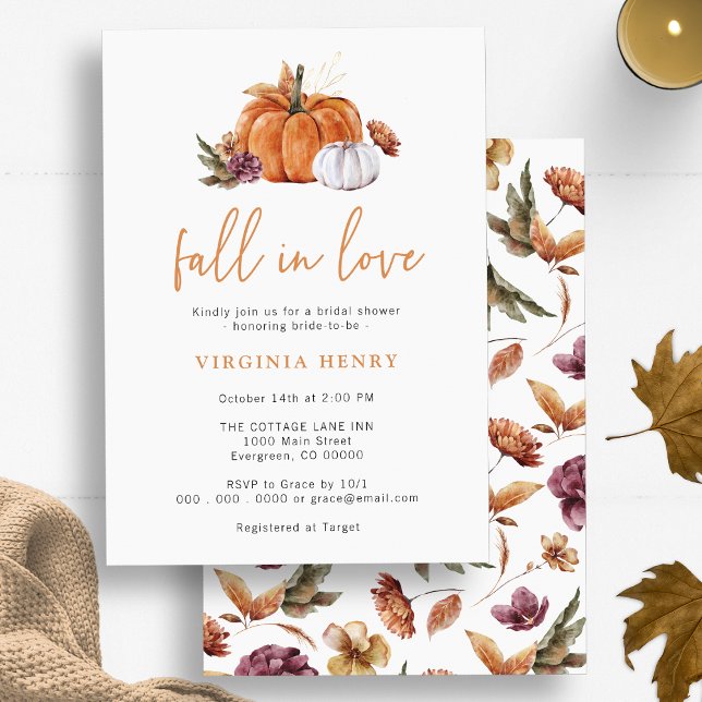Pumpa Höst Bröllopsfest Inbjudningar (Pumpkin Fall In Love Bridal Shower Invitation by Painted Paperie)