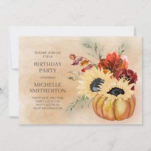 Pumpa Höst Höst Floral Blommor Födelsedagsfest Inbjudningar