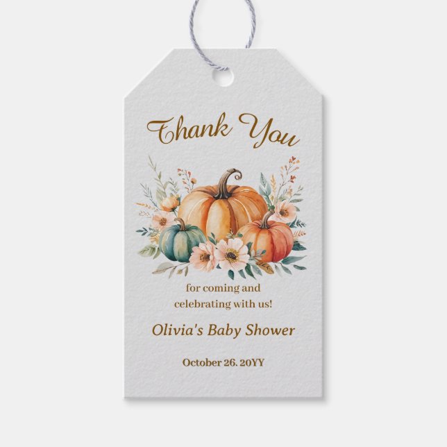 Pumpa Höst Hösten Boho Blommig Tacksamhet Presentetikett (Framsidan)