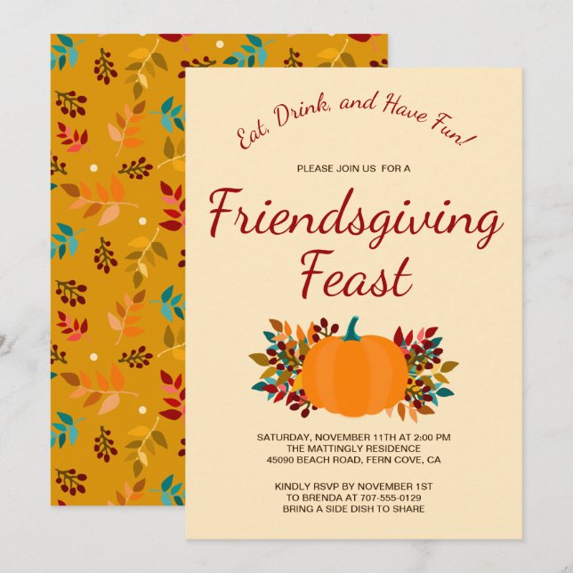 Pumpa höst löv färgrika guld- Friendsgiving Inbjudningar (Fram/baksida)