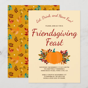 Pumpa höst löv färgrika guld- Friendsgiving Inbjudningar