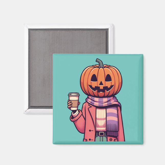 Pumpa Huvud Kaffe Höstsäsong Magnet (Front/Back)