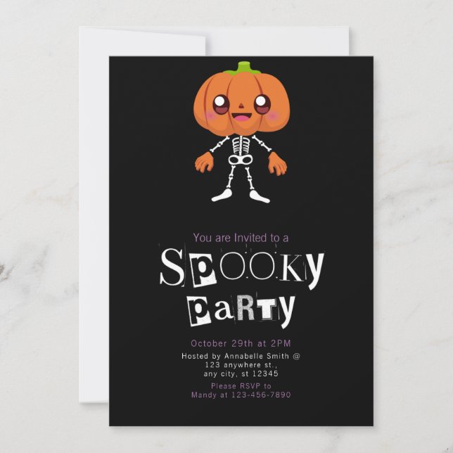 Pumpa Huvud Söt Modern Minimalistisk Halloween Inbjudningar (Framsida)