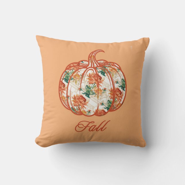 Pumpa i ett Krysantemummönster Kudde (Framsida)