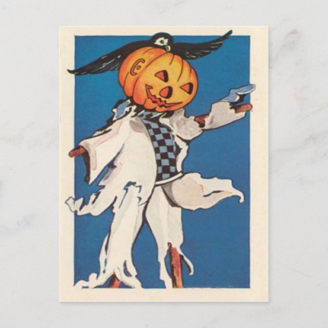 Pumpa Jack O Lantern Fågelskrämma Kråka Vykort (Framsida)