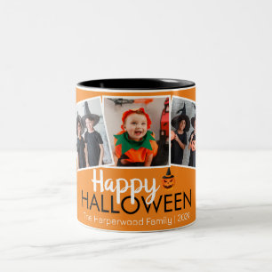 pumpa jack-o-lantern Halloween Familj 3 Foto Två-Tonad Mugg